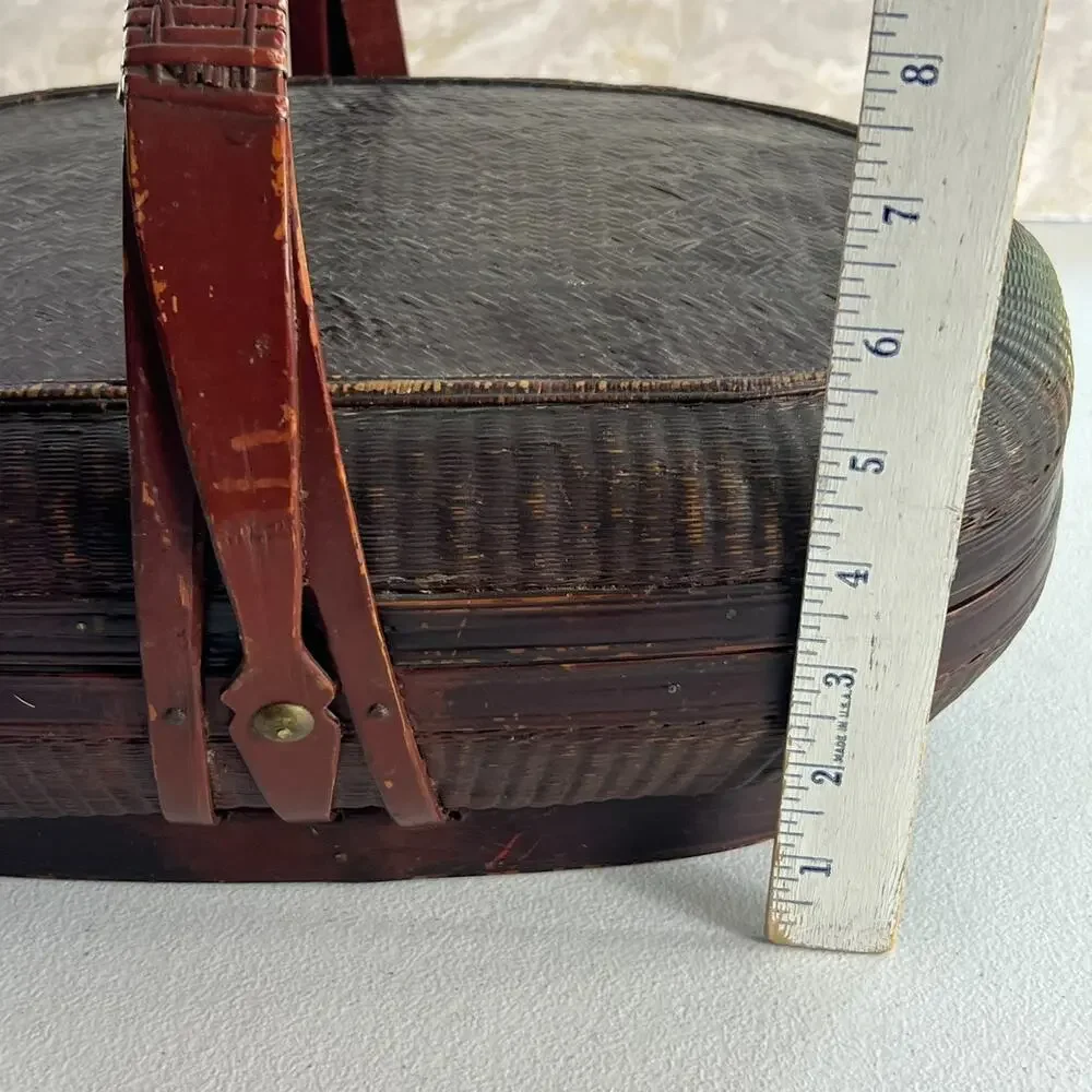 Oriental Chinese Food Bridal Lidded Wicker Bamboo Basket With Handle